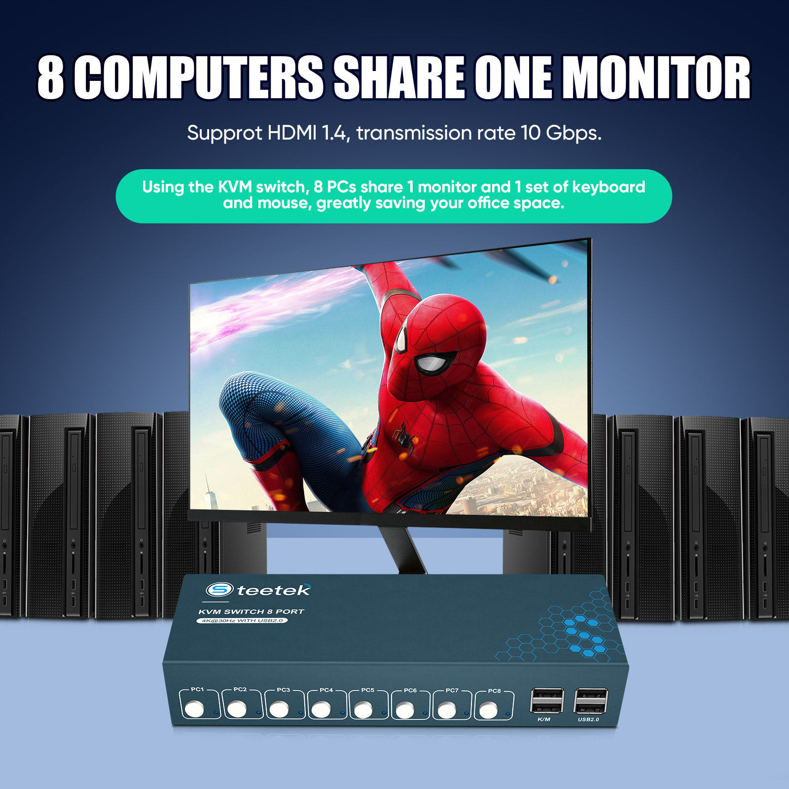 KVM Switch 8 Port HDMI KVM Swi - Gaming Keyboard And Mouse For Xbox 评论和价格
